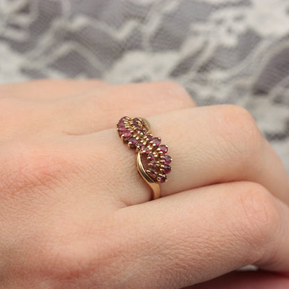 Vintage 9ct Gold and Garnet Multi Stone Ring, 1981