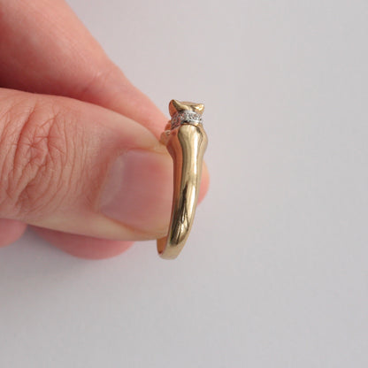 Vintage 9ct Gold Cat and Water Bowl Ring, 2001