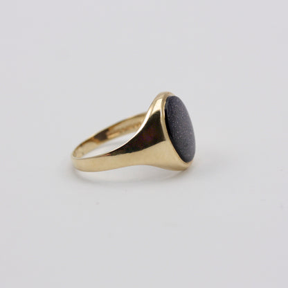 Vintage 9ct Gold Blue Goldstone Signet Ring, 1989