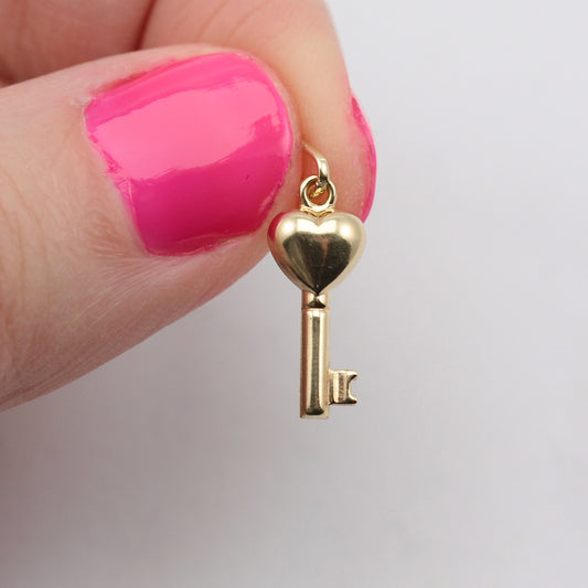 Small Puffy 9ct Gold Heart Key Charm