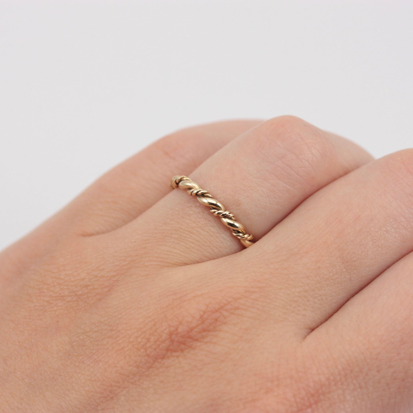 Vintage 9ct Gold Rope Twist Slim Stacker Ring, 2mm, 1982