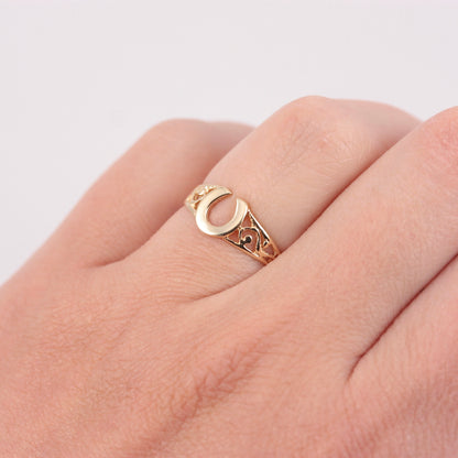 Vintage 9ct Gold Horseshoe Ring with Open Shoulders, 1981