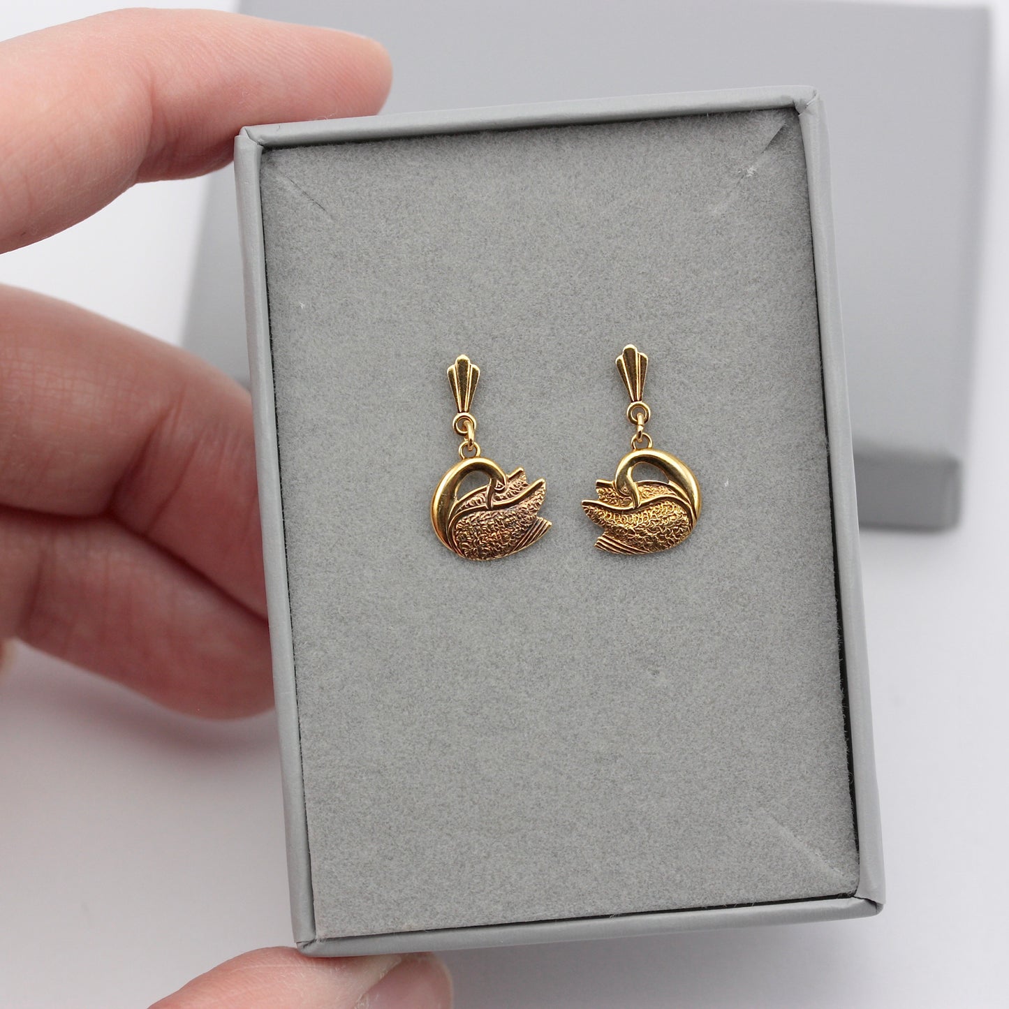 Vintage 9ct Gold Swan Andralok Earrings, 1980s