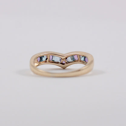 Pre-owned 9ct Gold Amethyst and Blue Topaz Wishbone Ring