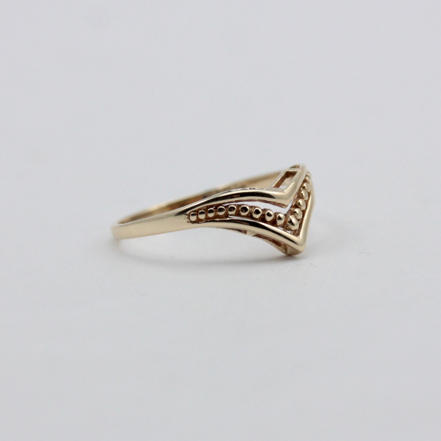 Vintage 9ct Gold Bead Detail Wishbone Ring, 1988
