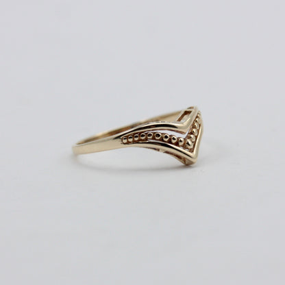 Vintage 9ct Gold Bead Detail Wishbone Ring, 1988