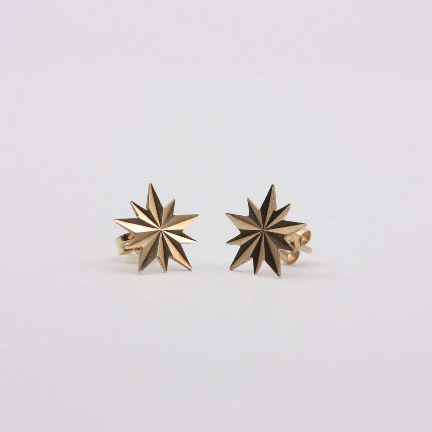 Vintage 9ct Gold 'Diamond Cut' Star Stud Earrings, c1970s