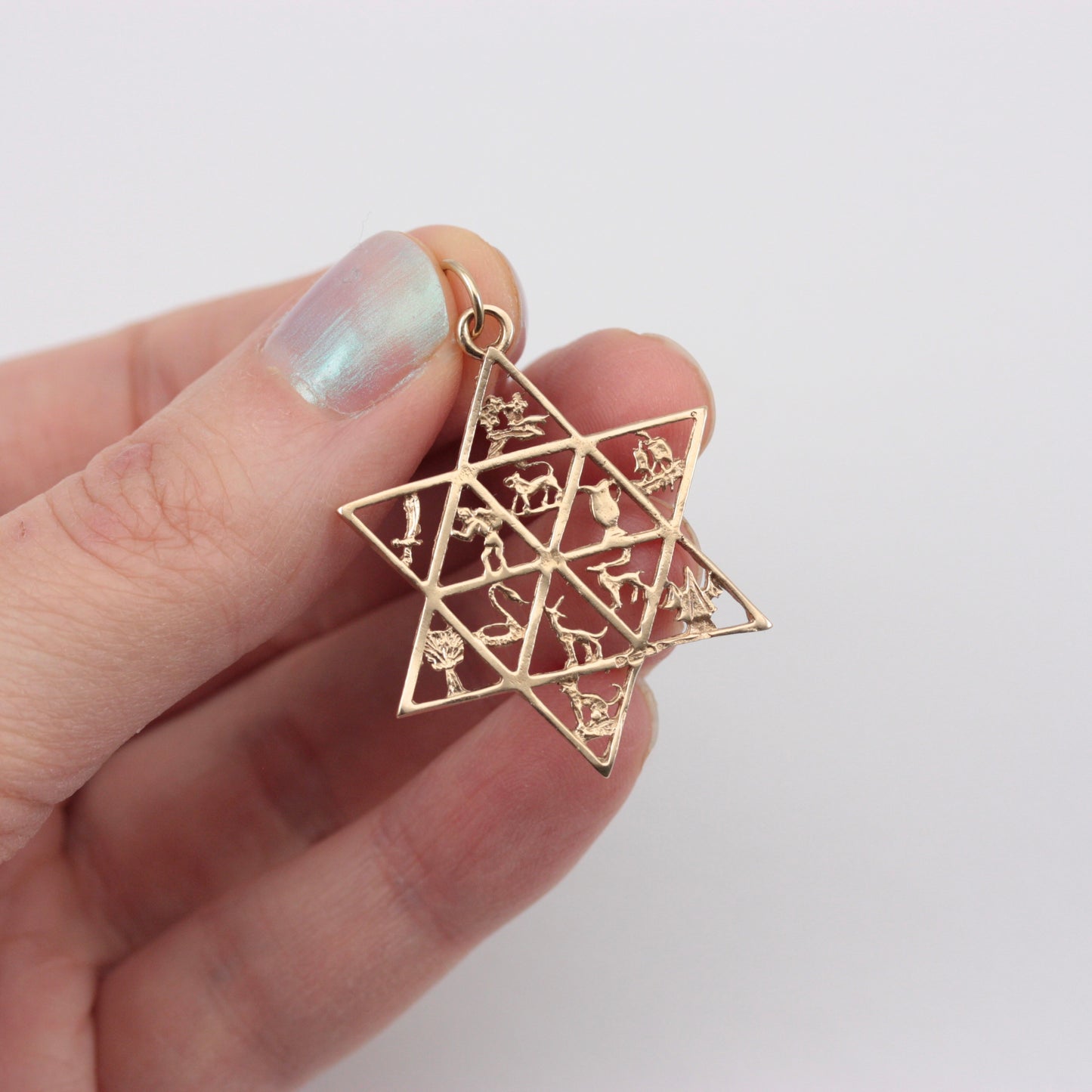 Vintage 9ct Gold Star of David Twelve Tribes of Israel Pendant, 1978
