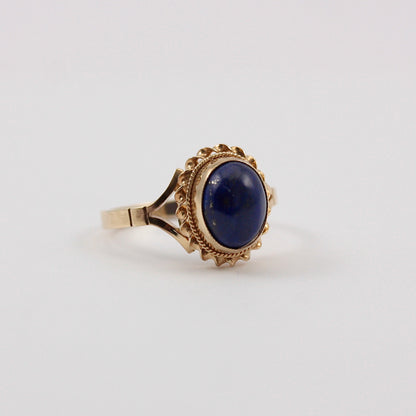 Vintage 9ct Gold Lapis Lazuli Rope Framed Ring, c1980s
