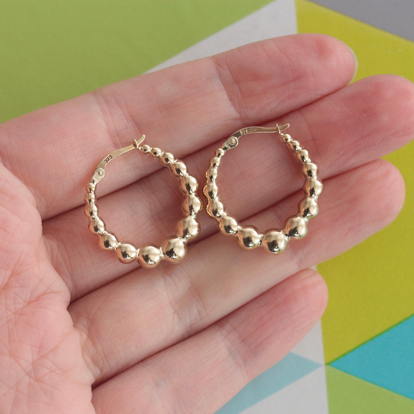 Pre-owned 9ct Gold Bubble Hoop Earrings, Medium