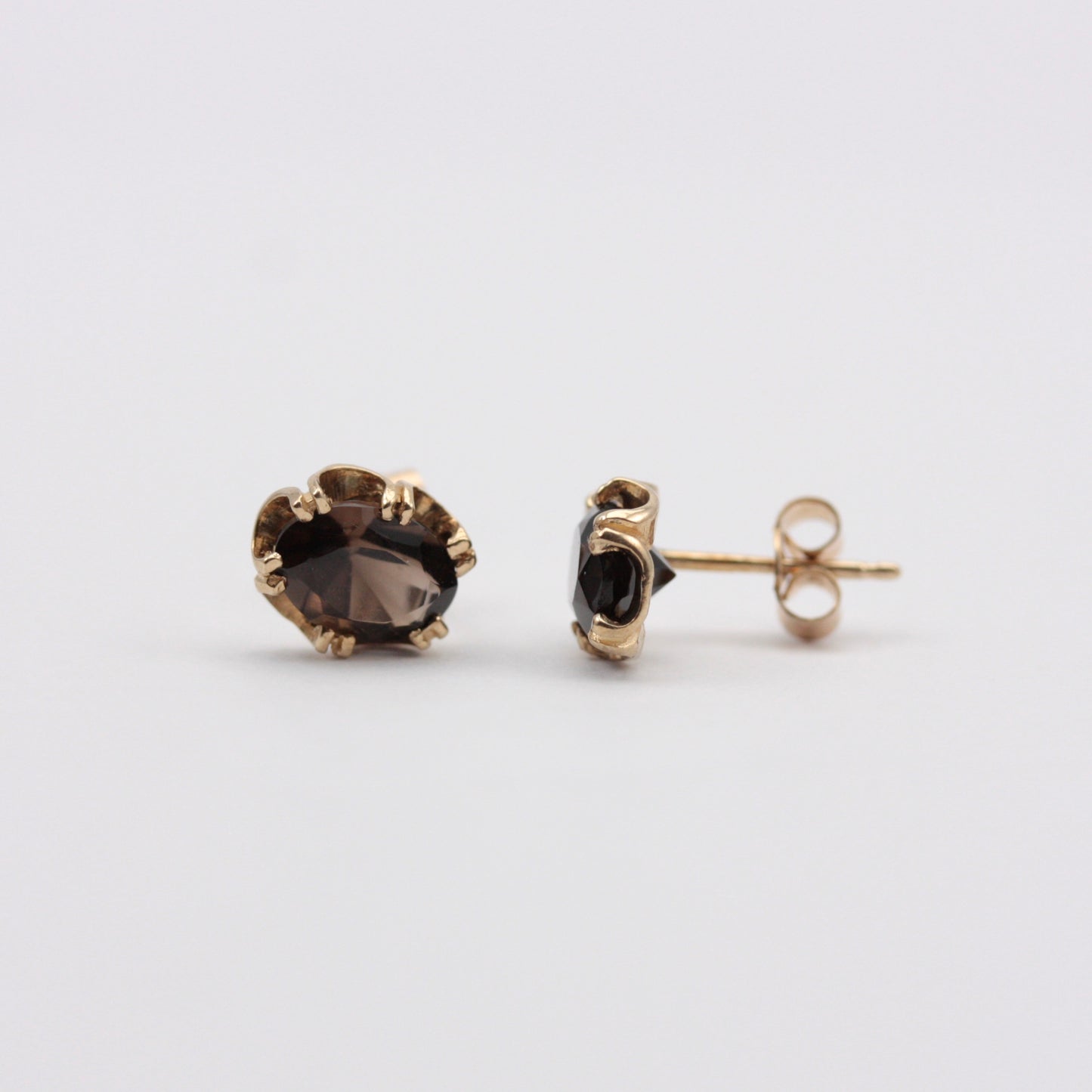 Vintage 9ct Gold Smoky Quartz Stud Earrings, 1989, 8mm