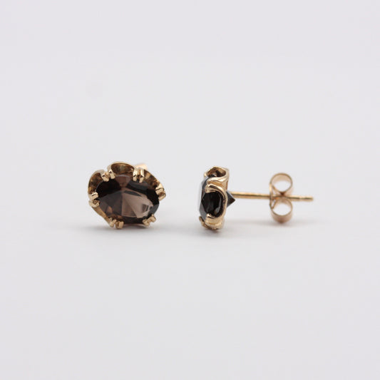 Vintage 9ct Gold Smoky Quartz Stud Earrings, 1989, 8mm