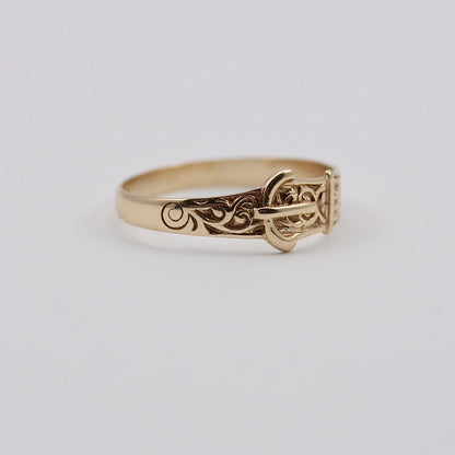Vintage 9ct Gold Patterned Buckle Ring, 1990