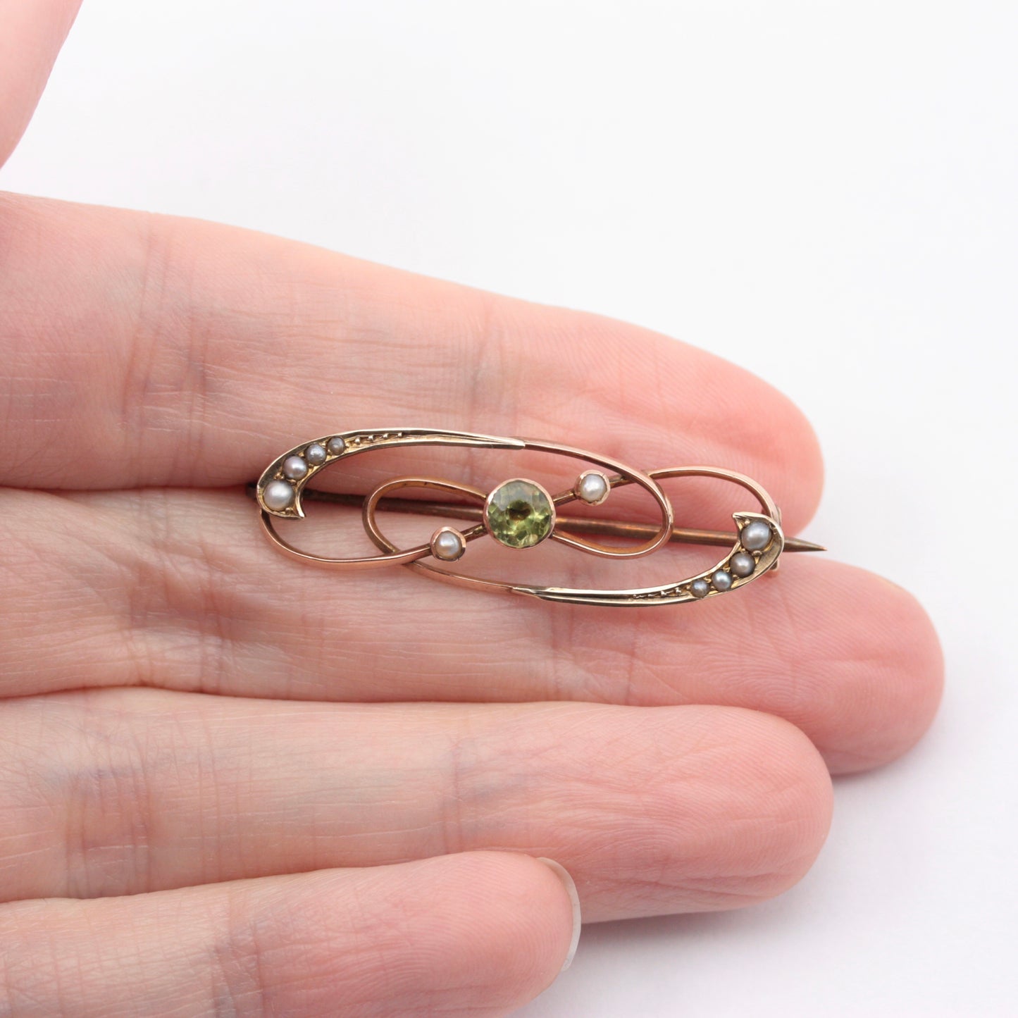 Antique Edwardian Brooch With Seed Pearls and Peridot