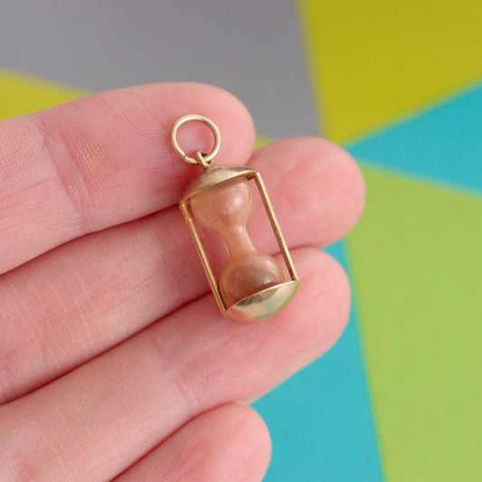 Vintage 9ct Gold Hourglass Sand Timer Charm, 1964