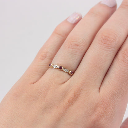 Pre-owned Dainty 9ct Gold Ruby and Diamond Band Ring