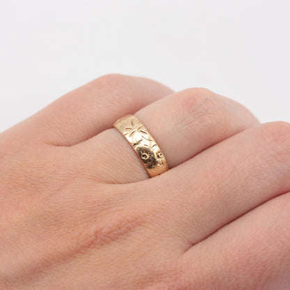 Vintage 9ct Gold Floral Patterned Band Ring, 1970