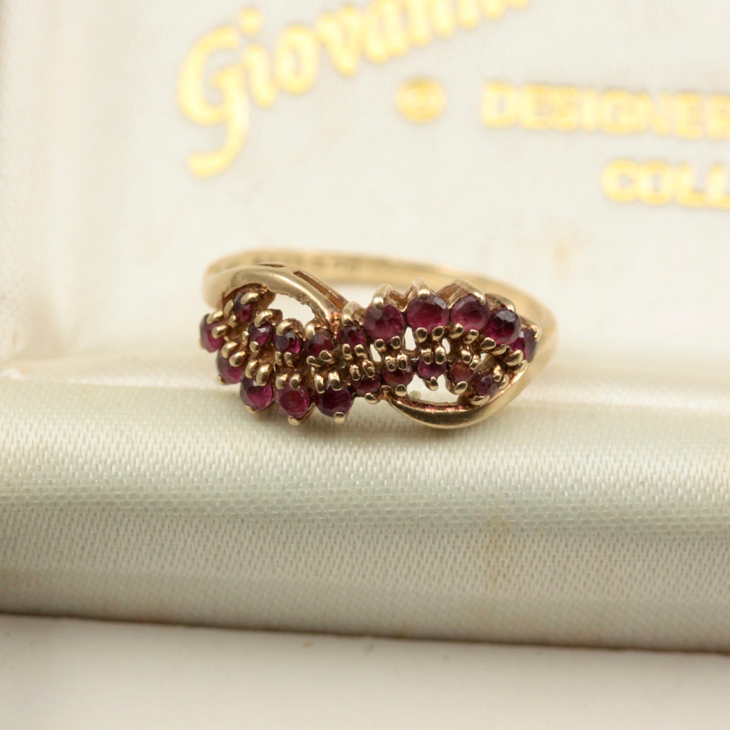Vintage 9ct Gold and Garnet Multi Stone Ring, 1981