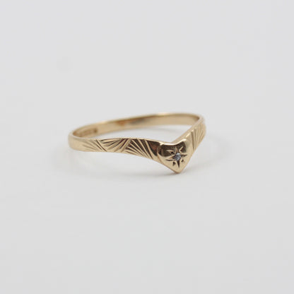 Dainty Vintage 9ct Gold and Diamond Heart Wishbone Ring, 1992
