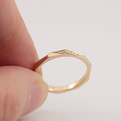 Vintage 9ct Gold Patterned Decagon Band Ring, 1953