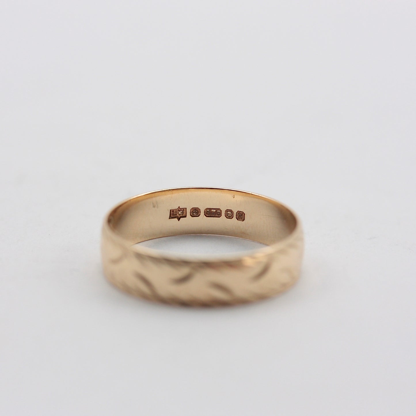 Vintage 9ct Gold Patterned Wedding Band Ring, 1987