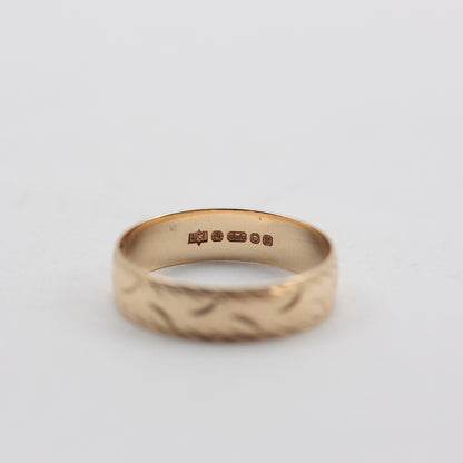 Vintage 9ct Gold Patterned Wedding Band Ring, 1987