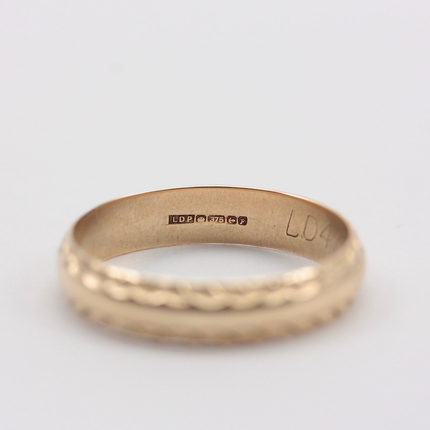 Vintage 9ct Gold Patterned Edge Band Ring, 1989