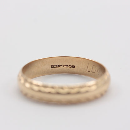 Vintage 9ct Gold Patterned Edge Band Ring, 1989