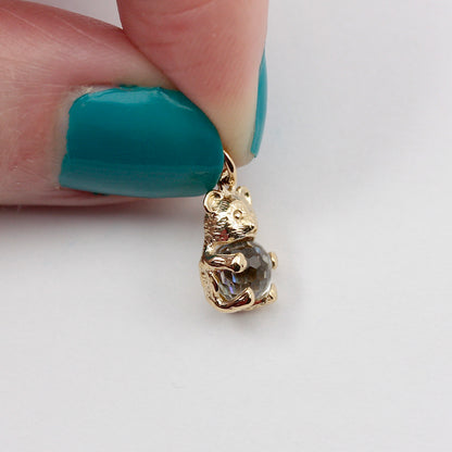 Tiny Vintage 9ct Gold Teddy Bear Charm with Aurora Borealis Crystal Belly, 1989