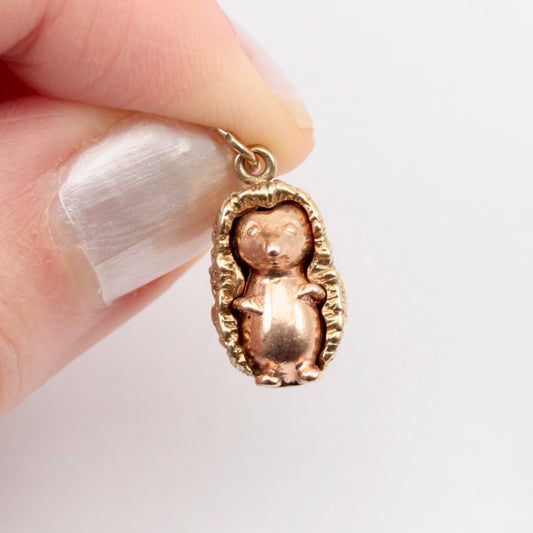 9ct yellow and rose gold hedgehog charm