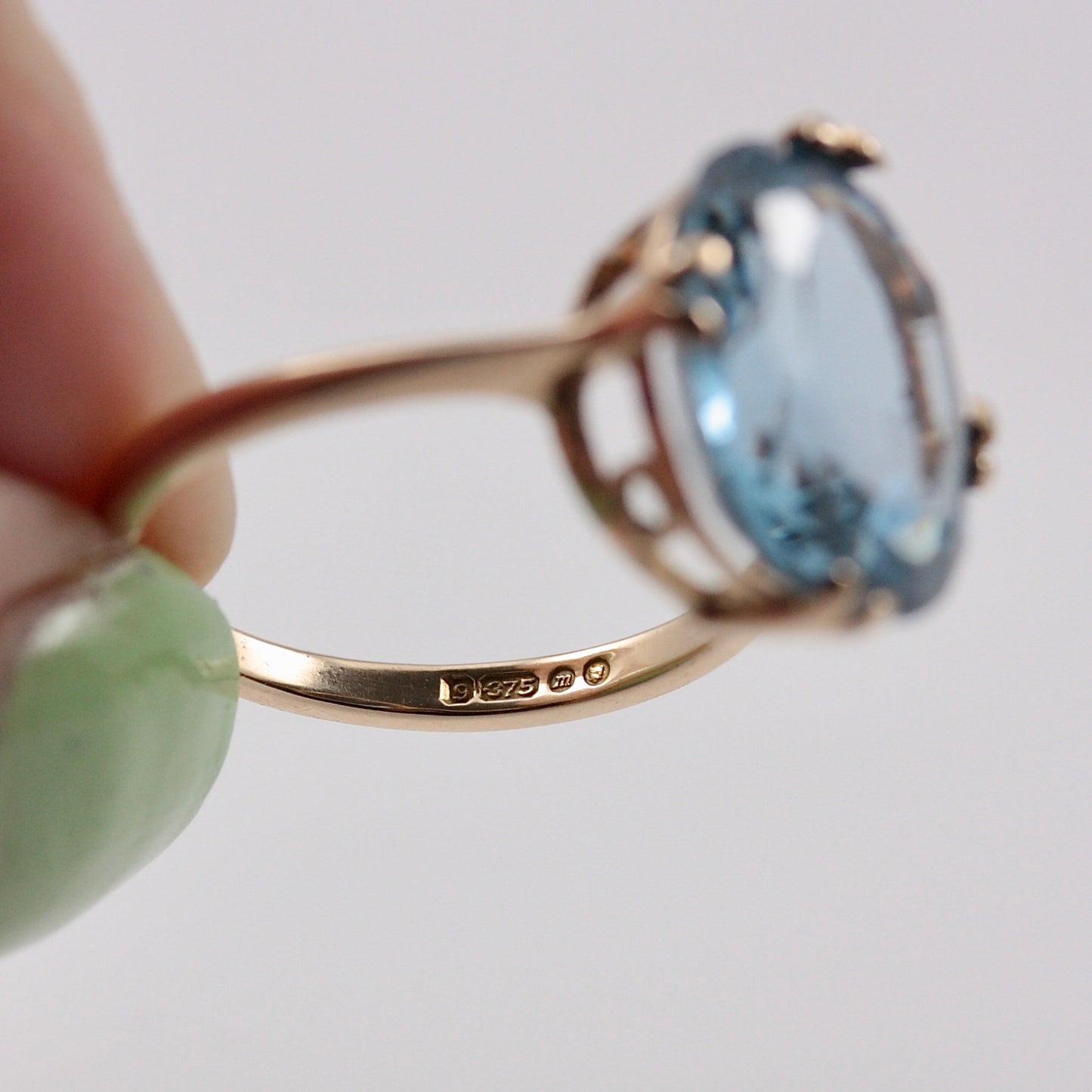 Vintage 9ct Gold Blue Topaz Cocktail Ring, 1967
