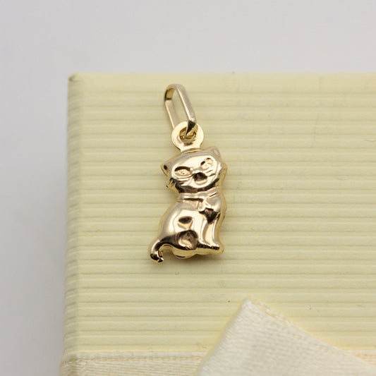 Tiny 9ct Gold Cat Charm