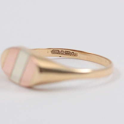 Vintage 9ct Three Colour Gold Signet Ring, 1988