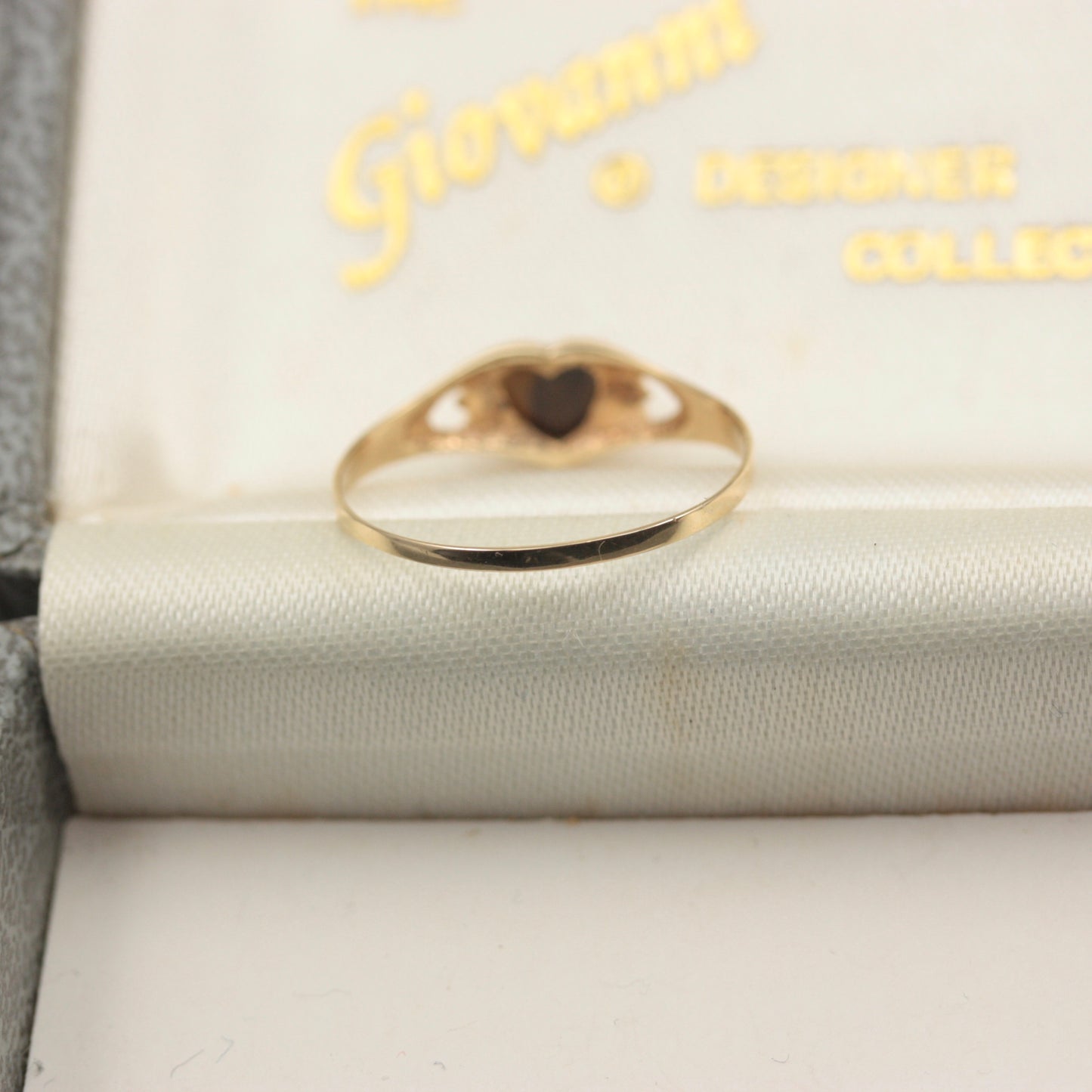 Dainty Vintage 9ct Gold Tiger's Eye Heart Ring, 1984