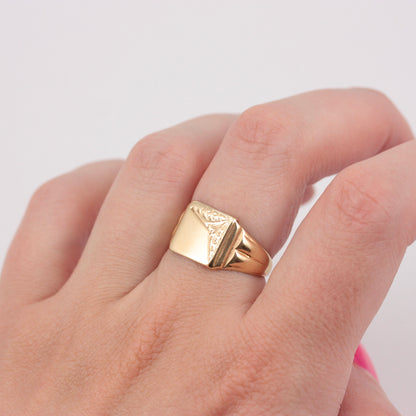Vintage 9ct Gold Square Signet Ring, 1969