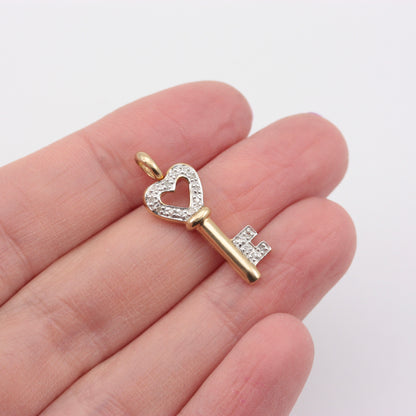 Modern Pre-owned 9ct Gold Diamond Key Charm / Pendant