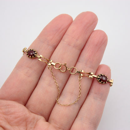 Vintage 9ct Gold Garnet Cabochon Bracelet, c1970s