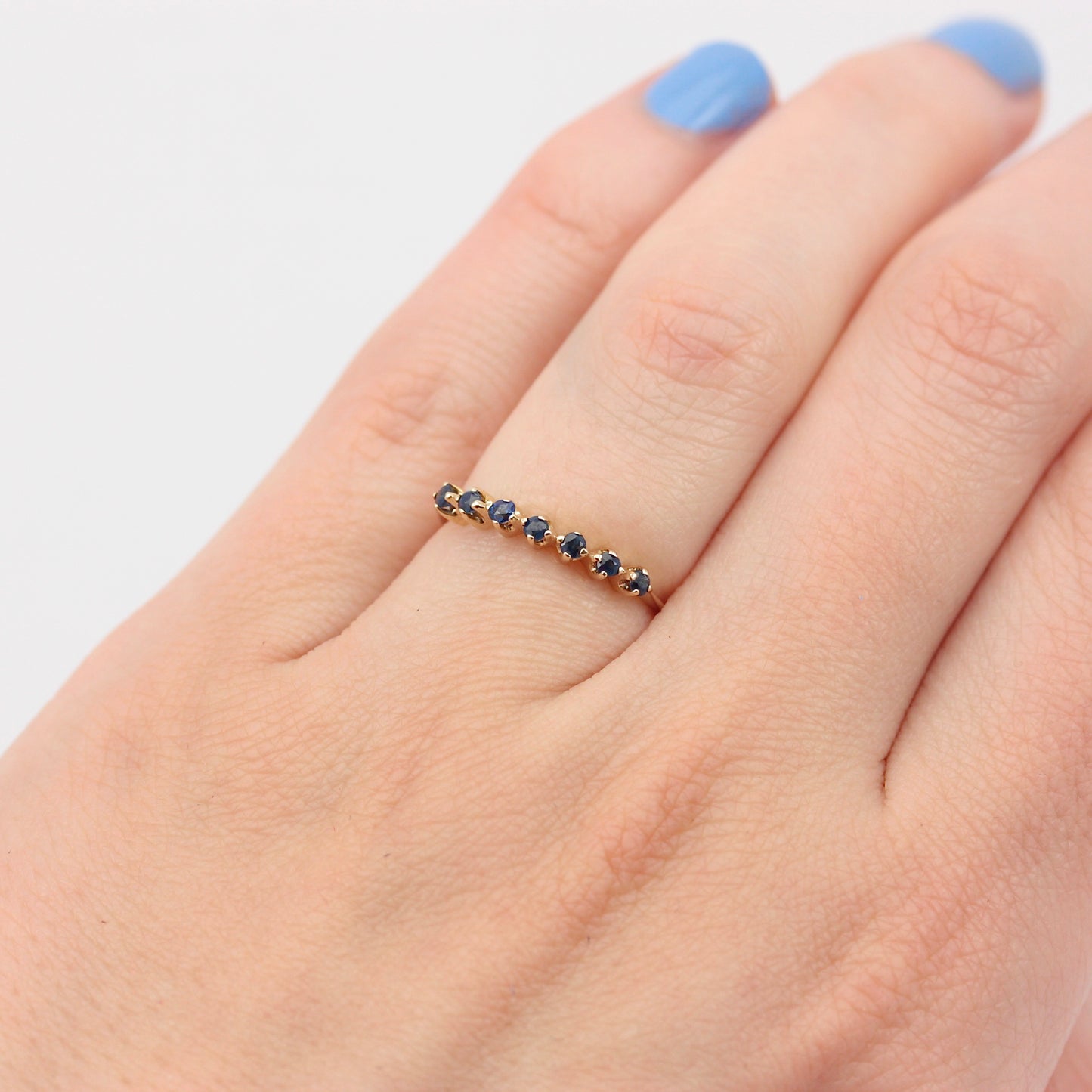 Dainty Vintage 9ct Gold Sapphire 7 Stone Ring, 1982