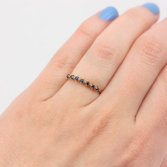 Dainty Vintage 9ct Gold Sapphire 7 Stone Ring, 1982
