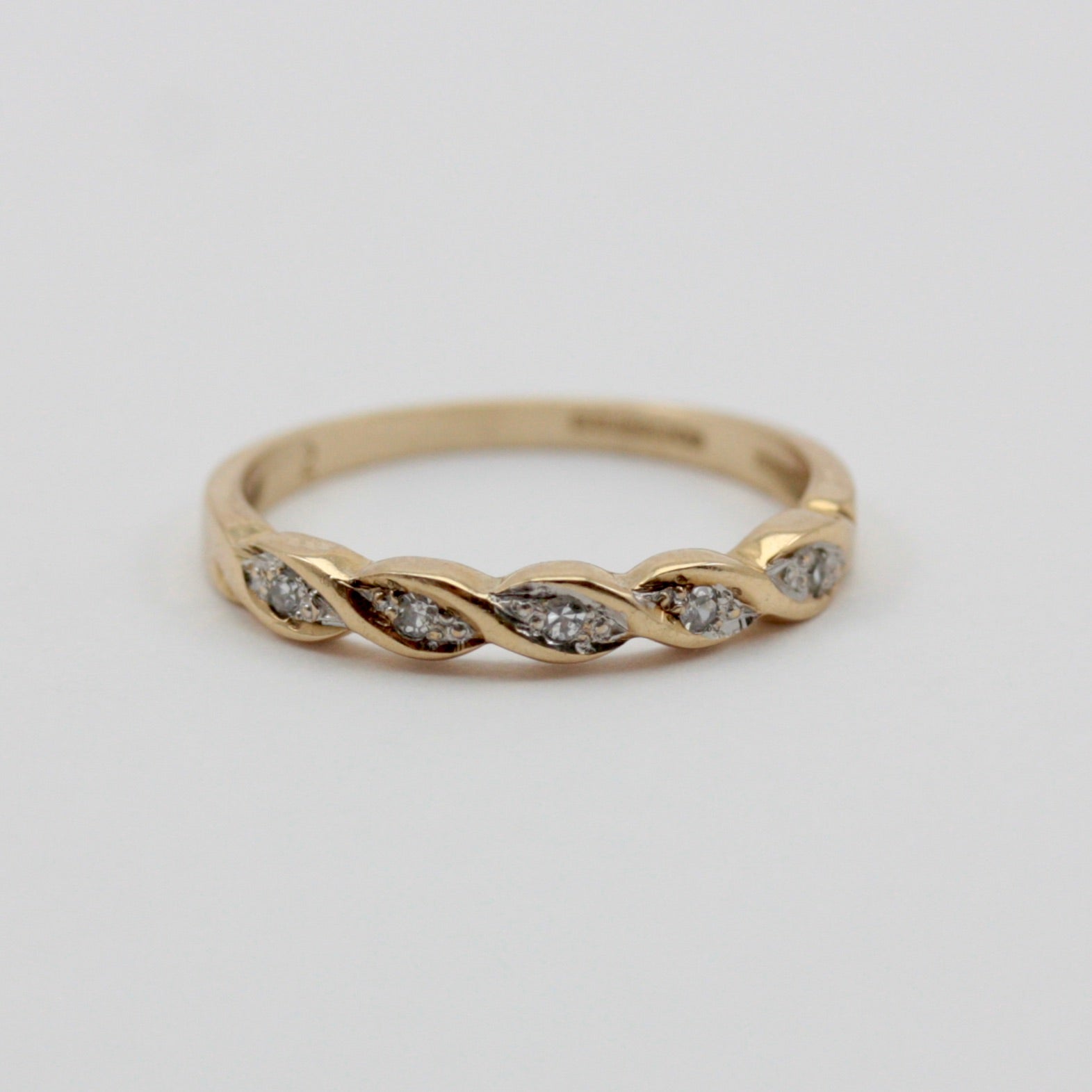 Vintage 9ct Gold & Diamond Twist Band Ring, 1987
