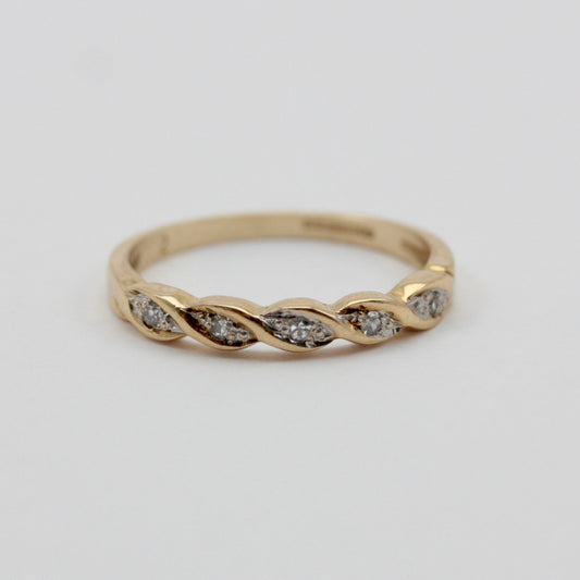 Vintage 9ct Gold & Diamond Twist Band Ring, 1987