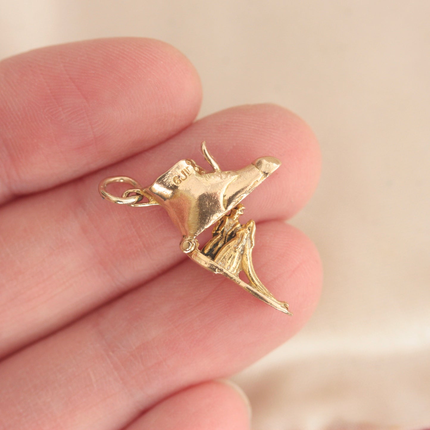 Vintage 9ct Gold Opening Boot Charm with Bride and Groom, GJLD, 1957