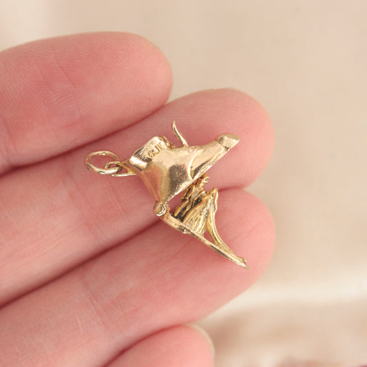 Vintage 9ct Gold Opening Boot Charm with Bride and Groom, GJLD, 1957