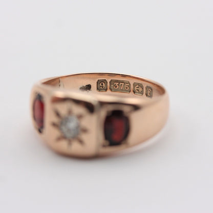 Antique Edwardian 9ct Gold, Diamond and Garnet Gypsy Ring, 1905