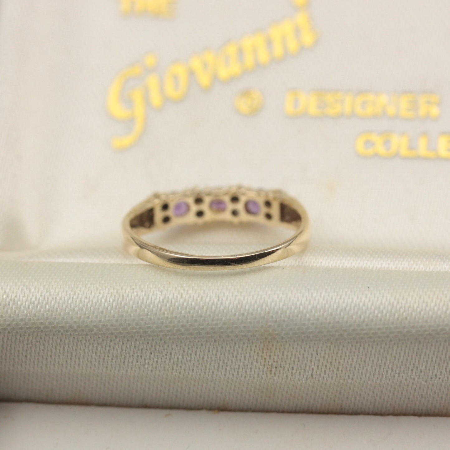 Vintage 9ct Gold Amethyst and CZ Band Ring, 1980s