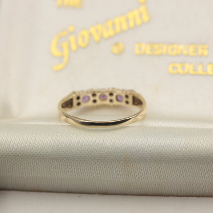 Vintage 9ct Gold Amethyst and CZ Band Ring, 1980s