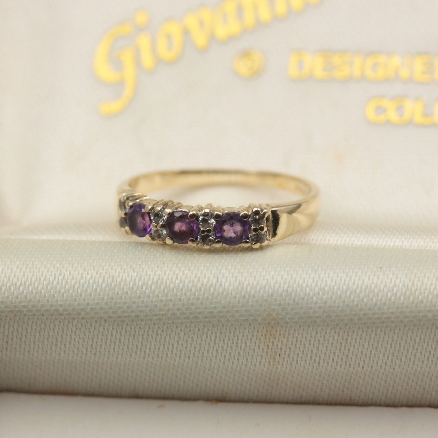Vintage 9ct Gold Amethyst and CZ Band Ring, 1980s