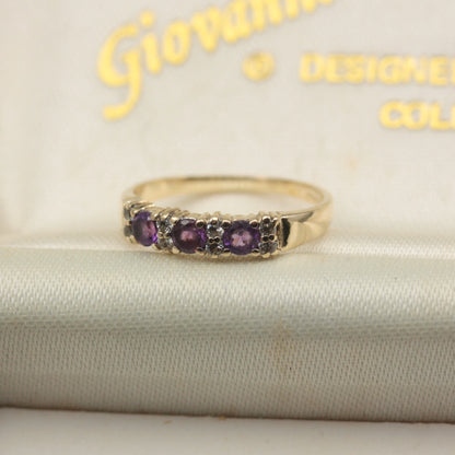 Vintage 9ct Gold Amethyst and CZ Band Ring, 1980s