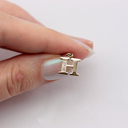 Pre-owned Small 9ct Gold Diamond Letter 'H' Pendant