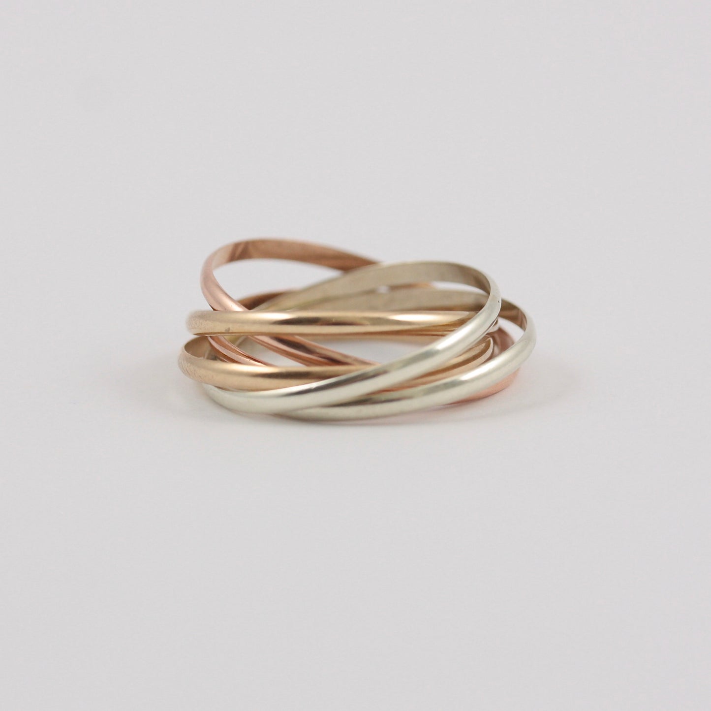 Vintage 9ct Tri Colour Gold 6 Band Russian Wedding Ring, 1987